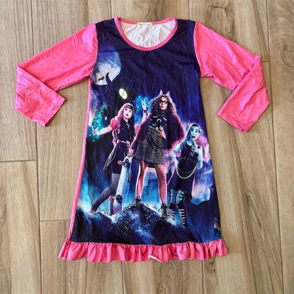 Disney Descendants Nightgown Girls Pink Graphic Print Long Sleeve Size 150